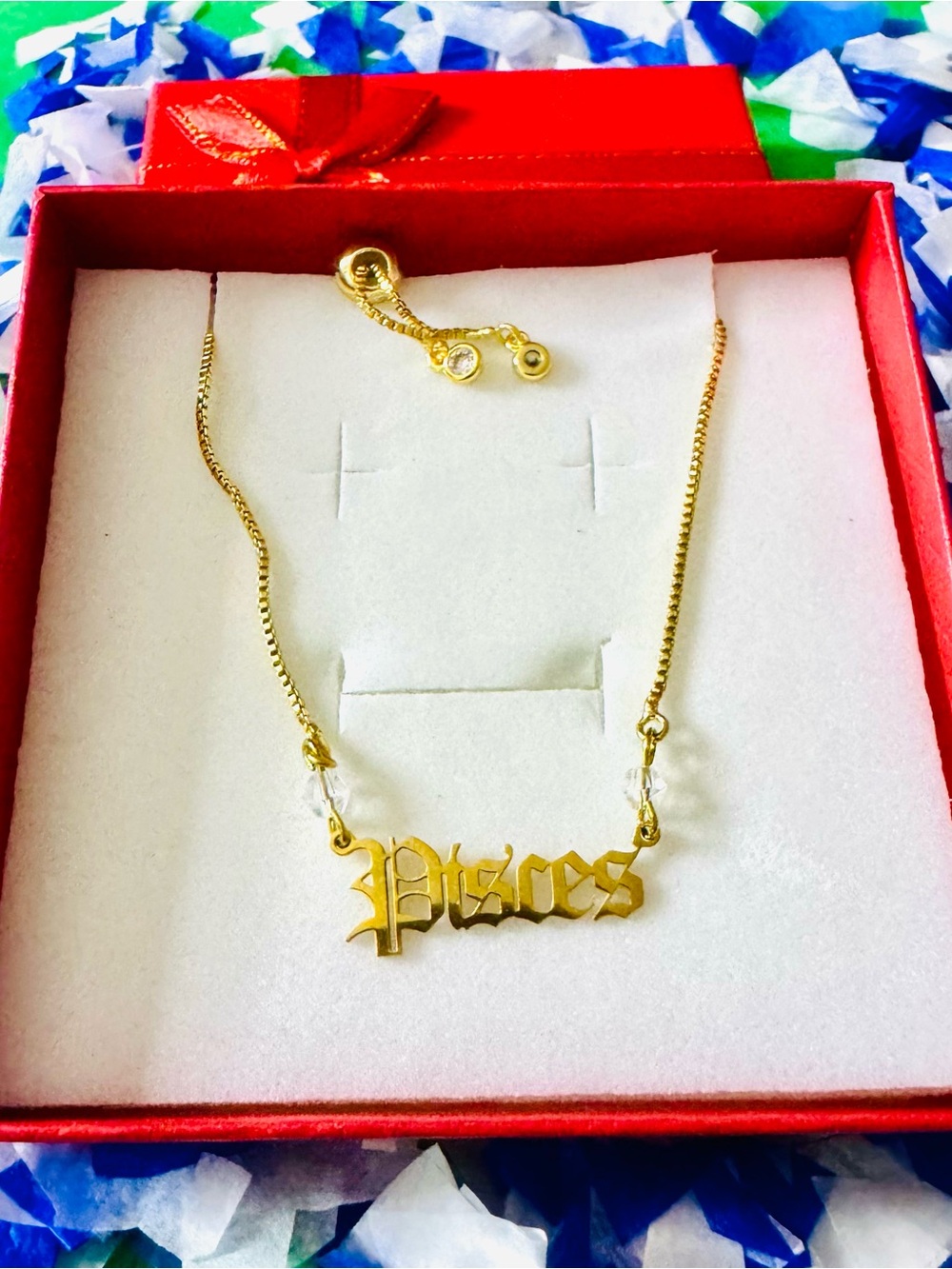 Gold Pisces Nameplate Bracelet with Adjustable Chain